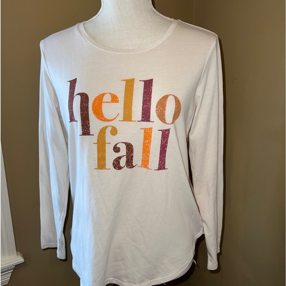 State of Mine HELLO FALL Long-Sleeved T-shirt round Hem , Hi/low Hem Size M - Picture 1 of 9